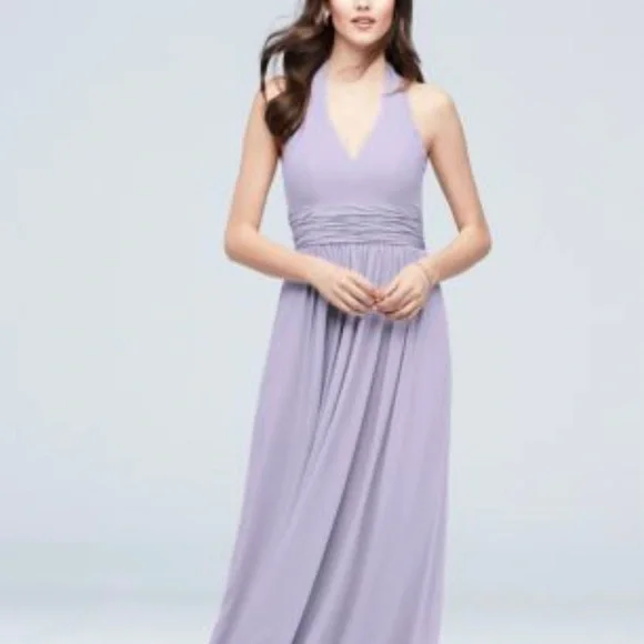 Davids Bridal Halter Ruched Waist Georgette Bridesmaid Dress